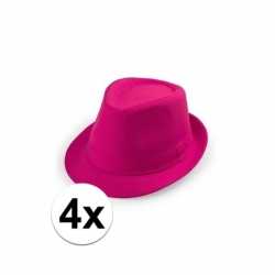 4x voordelige roze trilby hoedjes