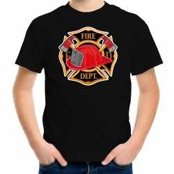 Brandweer logo t shirt / kleding zwart feest kinderen