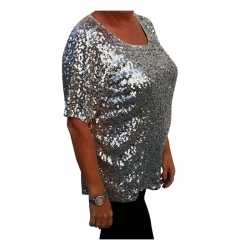 Grote maten zilveren glitter pailletten disco shirt dames xl