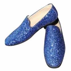 Toppers blauwe glitter pailletten disco instap schoenen feest heren