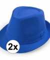 2x goedkope blauwe verkleed hoedjes feest volwassenen