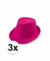 3x voordelige roze trilby hoedjes