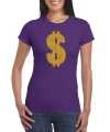 Gouden dollar gangster verkleed t-shirt kleding paars dames