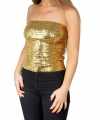 Gouden glitter pailletten disco strapless topje shirt dames