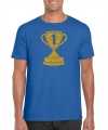Gouden kampioens beker nummer 1 t-shirt kleding blauw heren