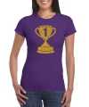 Gouden kampioens beker nummer 1 t-shirt kleding paars dames