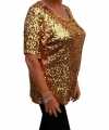 Grote maten gouden glitter pailletten disco shirt dames xl