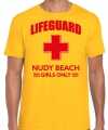 Lifeguard strandwacht verkleed t-shirt shirt lifeguard nudy beach girls only geel feest heren