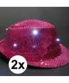 Pailletten trilby hoeden roze led light 2 stuks
