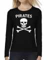 Pirates tekst t-shirt long sleeve zwart feest dames