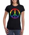 Regenboog peace teken shirt zwart dames