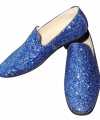 Toppers blauwe glitter pailletten disco instap schoenen feest heren