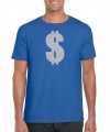 Zilveren dollar gangster verkleed t-shirt kleding blauw heren