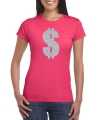 Zilveren dollar gangster verkleed t-shirt kleding roze dames