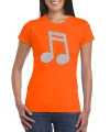 Zilveren muziek noot muziek feest t-shirt kleding oranje dames