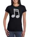 Zilveren muziek noot muziek feest t-shirt kleding zwart dames