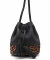 Zwart bruin luipaardprint schoudertasje bucket bag 30 centimeter