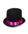 Zwarte hoge hoed roze rand feest heren