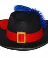 Zwarte musketier hoed rode band