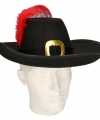 Zwarte musketier hoed zwarte band